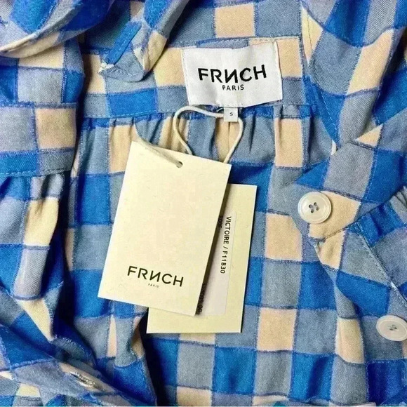 NWT FRNCH Victoire Check Center Cutout Woven Dress Size Small - Picture 13 of 15